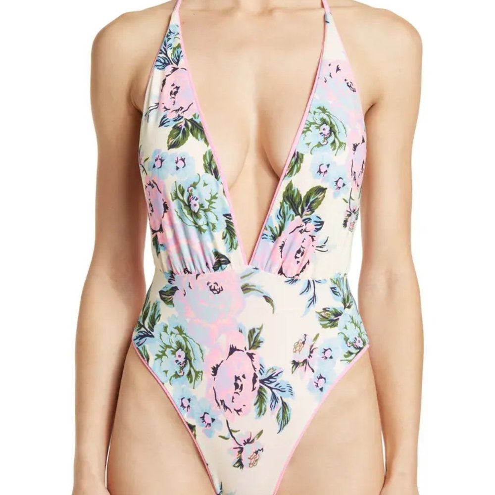 Maaji Aurora Pink Safari Plunge Reversible One-Piece Swimsuit Medium new no tags